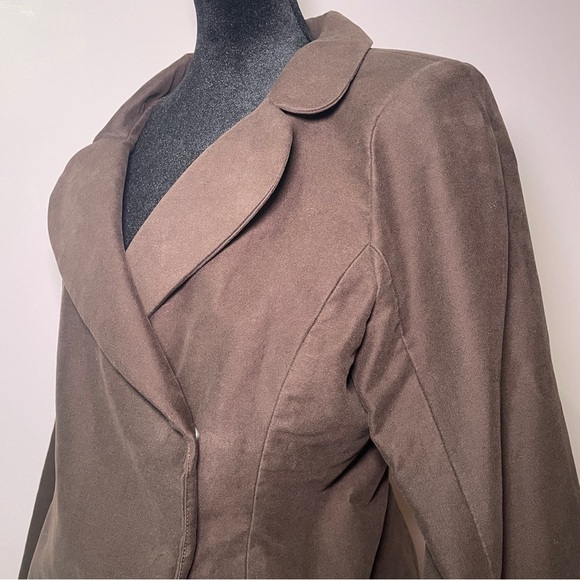 Djerf Avenue- Moleskin Blazer Brown Size Medium Fitted Cropped Cotton Jacket - Picture 9 of 14
